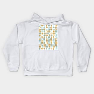 Funky Squares Retro Pattern Aqua, Gold Yellow Kids Hoodie